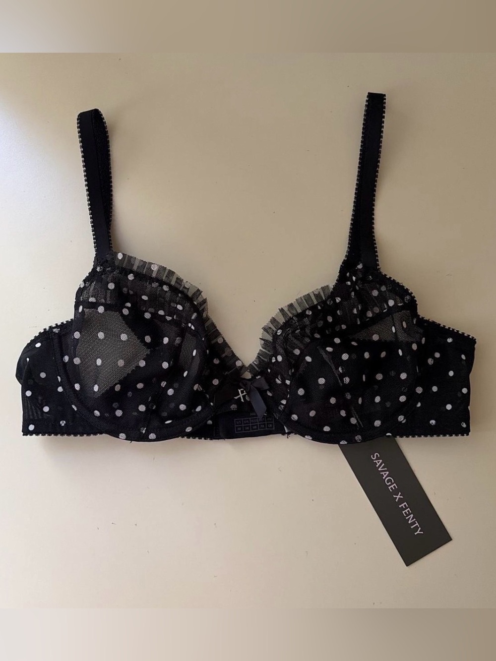 Savage X Fenty Black Polka Dot Mesh Bralette